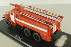 АЦ-40 (43202) ПМ-102Б пожарная автоцистерна на шасси Урал-43202 с бел. полосами, SSM1234B, SSM 1:43