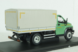 Газон Next C41R11 бортовой с тентом, зел/сер, Н232, Наш автопром 1:43