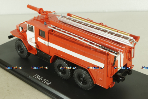 АЦ-40 (43202) ПМ-102Б пожарная автоцистерна на шасси Урал-43202 с бел. полосами, SSM1234B, SSM 1:43 Вариант 3!