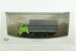 IFA W50L flatbed truck with tent, green grey, SSM1464, SSM 1:43