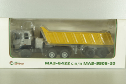 МАЗ-6422 (ранний) с п/прицепом самосвалом МАЗ-9506-20  1990, серый/желтый, Автоистория 1:43