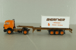 Mercedes SK 1748 tractor with semi trailer Berner 1988, orange, Herpa 1:87