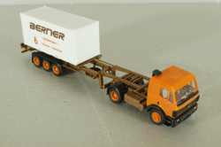 Mercedes SK 1748 tractor with semi trailer Berner 1988, orange, Herpa 1:87