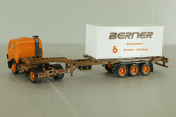 Mercedes SK 1748 tractor with semi trailer Berner 1988, orange, Herpa 1:87