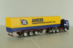 Mercedes SK 2435 tractor with semi trailer Anker, blue/yellow, Herpa 1:87
