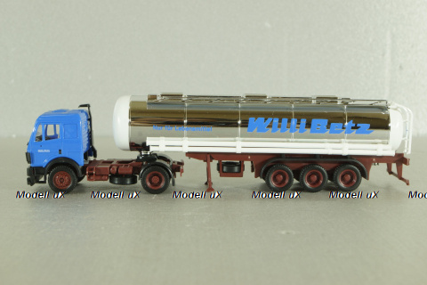 Mercedes SK 1735 LS tractor with semi-trailer tank "Willi Betz" 1989, blue/chrome, 826110, Herpa 1:87 