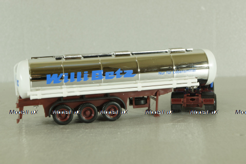 Mercedes SK 1735 LS tractor with semi-trailer tank "Willi Betz" 1989, blue/chrome, 826110, Herpa 1:87 