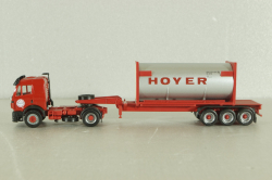 Mercedes SK 1850 tractor with semi trailer HOYER 1994, red, Herpa 1:87