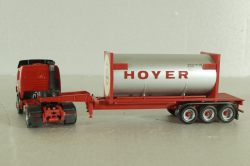 Mercedes SK 1850 tractor with semi trailer HOYER 1994, red, Herpa 1:87