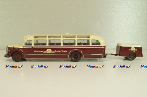 Mercedes-Benz O 6600 bus with trailer "Stuttgarter Sehloss Kurier" 1951 , red/cream, B66042533, Schuco 1:43