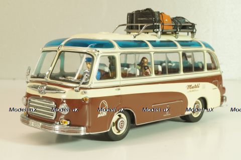 Setra S6 bus Marti 1955, with 4 figuren, brown/cream, 02824, Schuco 1:43