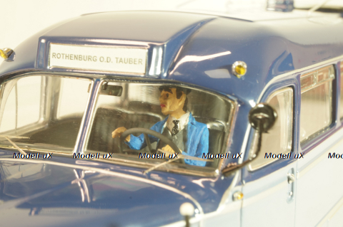 Mercedes-Benz O 6600  bus with figuren driver "Rothenburg O.D. Tauber"  1951 , blue/light blue, 02743, Schuco 1:43