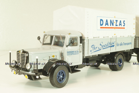 Bussing 8000 truck with trailer "Danzas" 1950 #1, grey, 06253, Schuco 1:43 