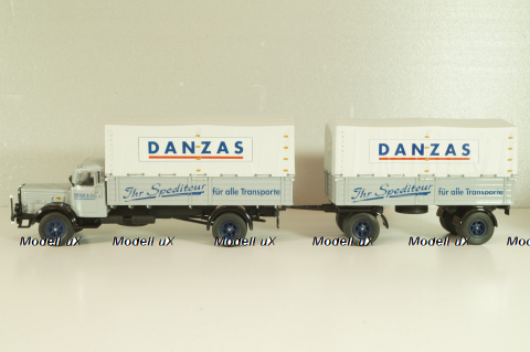 Bussing 8000 truck with trailer "Danzas" 1950 #1, grey, 06253, Schuco 1:43 