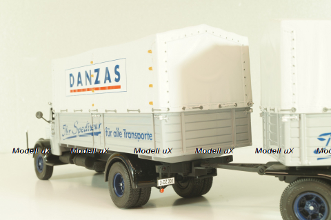 Bussing 8000 truck with trailer "Danzas" 1950 #1, grey, 06253, Schuco 1:43 