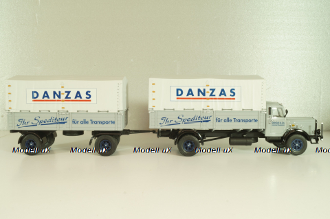 Bussing 8000 truck with trailer "Danzas" 1950 #1, grey, 06253, Schuco 1:43 