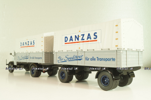 Bussing 8000 truck with trailer "Danzas" 1950 #1, grey, 06253, Schuco 1:43 