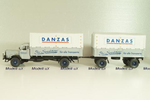 Bussing 8000 truck with trailer "Danzas" 1950 #2, grey, 06253, Schuco 1:43