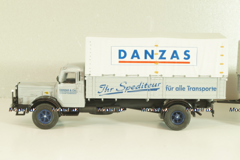 Bussing 8000 truck with trailer "Danzas" 1950 #2, grey, 06253, Schuco 1:43