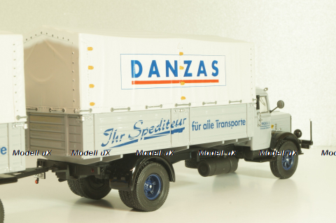 Bussing 8000 truck with trailer "Danzas" 1950 #2, grey, 06253, Schuco 1:43
