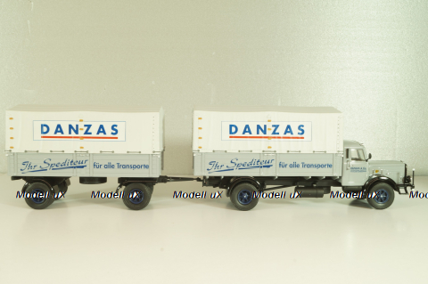 Bussing 8000 truck with trailer "Danzas" 1950 #2, grey, 06253, Schuco 1:43