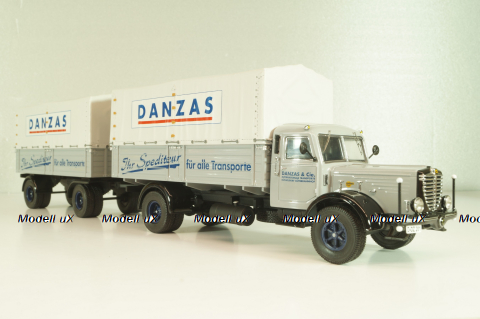 Bussing 8000 truck with trailer "Danzas" 1950 #2, grey, 06253, Schuco 1:43