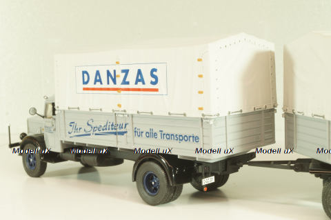 Bussing 8000 truck with trailer "Danzas" 1950 #2, grey, 06253, Schuco 1:43