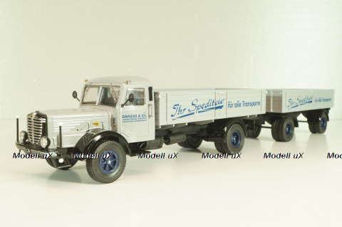 Bussing 8000 truck with trailer "Danzas" 1950 #2, grey, 06253, Schuco 1:43