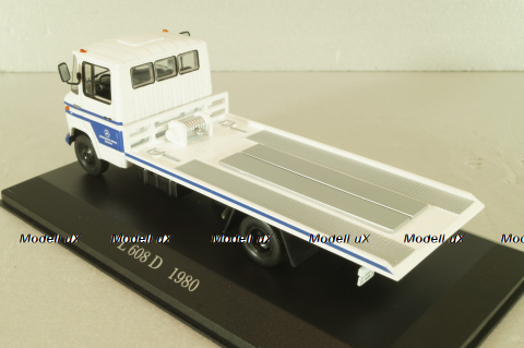 Mercedes L 608 D (W309) tow truck 1980, white/blue, MBOMS076, Altaya, Mercedes-Benz Offizielle Modell Sammlung #76, 1:43