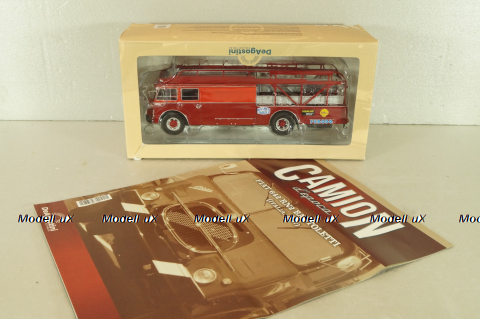 Fiat 642 RN2 Bartoletti racing car transporter 1957, red, Camion D'epoca #76, 1:43