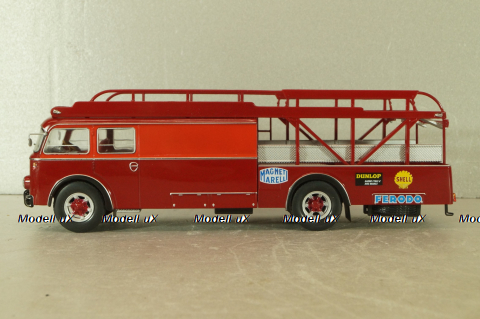 Fiat 642 RN2 Bartoletti racing car transporter 1957, red, Camion D'epoca #76, 1:43