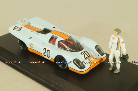Porsche 917K Gulf #20 with figuren Steve McQueen, blue, McQueen Collection, 86435, Greenlight 1:43