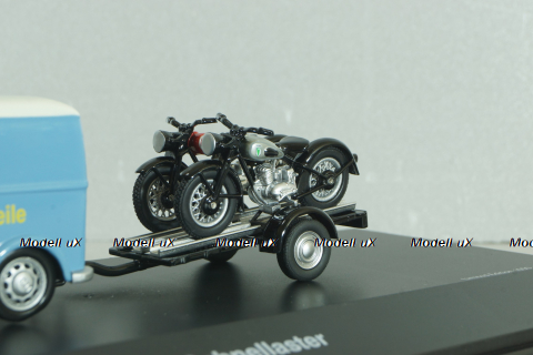 DKW Schnellaster Typ 30  with trailer and 2 motorrad 1955, blue, 450745600, Schuco 1:43