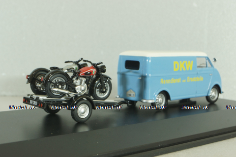 DKW Schnellaster Typ 30  with trailer and 2 motorrad 1955, blue, 450745600, Schuco 1:43