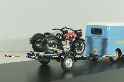 DKW Schnellaster Typ 30  with trailer and 2 motorrad 1955, blue, 450745600, Schuco 1:43