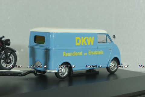 DKW Schnellaster Typ 30  with trailer and 2 motorrad 1955, blue, 450745600, Schuco 1:43
