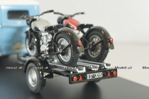 DKW Schnellaster Typ 30  with trailer and 2 motorrad 1955, blue, 450745600, Schuco 1:43