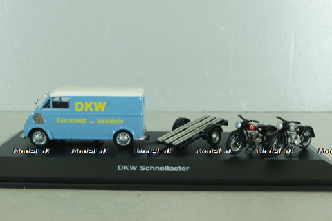 DKW Schnellaster Typ 30  with trailer and 2 motorrad 1955, blue, 450745600, Schuco 1:43