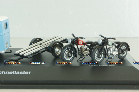 DKW Schnellaster Typ 30  with trailer and 2 motorrad 1955, blue, 450745600, Schuco 1:43