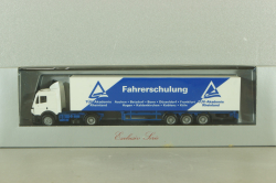 Mercedes SK 1850 LS tractor with semi-trailer "Fahrerschulung" 1994, blue/white, Herpa 1:87