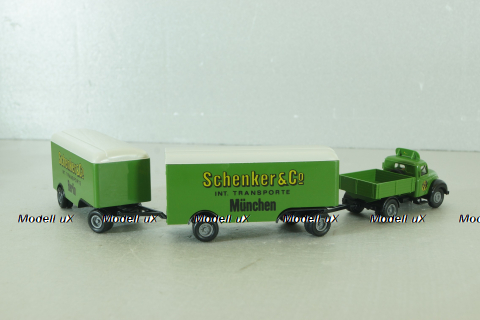 Magirus Mercur with 2 trailer Schenker, green, 4258, Brekina 1:87