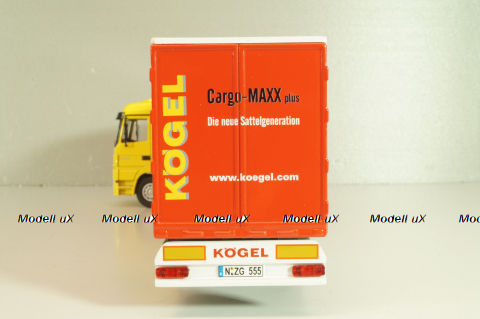 Mercedes-Benz Actros 1846 tractor with semi trailer "Cargo-Maxx" yellow/red, 555, NZG 1:50