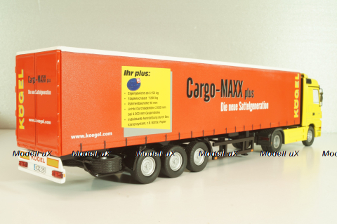 Mercedes-Benz Actros 1846 tractor with semi trailer "Cargo-Maxx" yellow/red, 555, NZG 1:50