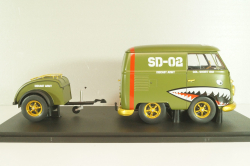 Volkswagen T1 Short, Kool Combi, Army Fighter wth trailer 2023, Green, S1810901, Solido 1:18