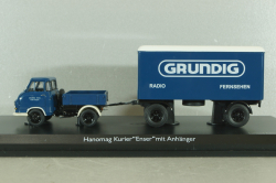 Hanomag Kurier with trailer "Grundig" 1958, blue, 03252, Schuco 1:43