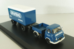 Hanomag Kurier with trailer "Grundig" 1958, blue, 03252, Schuco 1:43