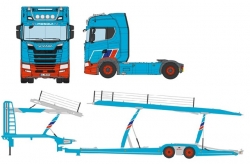 LOHR Car transporter & Scania 730S V8 Set "MOSOLF", NZG 1:18