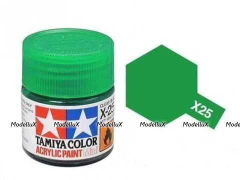 Акриловая глянцевая краска  Clear green (светло зеленый ), X-25, 81525 Tamiya 