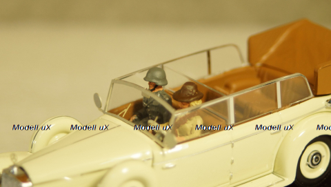 Mercedes 770K Cabriolet 1938 With Figures Eva Braun (Hitler's wife) and SS Military Guard, 4490/P, RIO 1:43