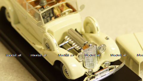 Mercedes 770K Cabriolet 1938 With Figures Eva Braun (Hitler's wife) and SS Military Guard, 4490/P, RIO 1:43